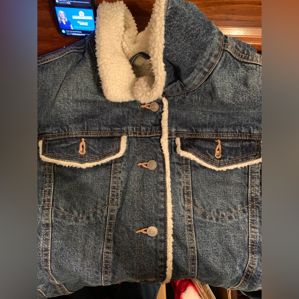 Time and Tru Blue Jean Jacket with White Sherpa Lining